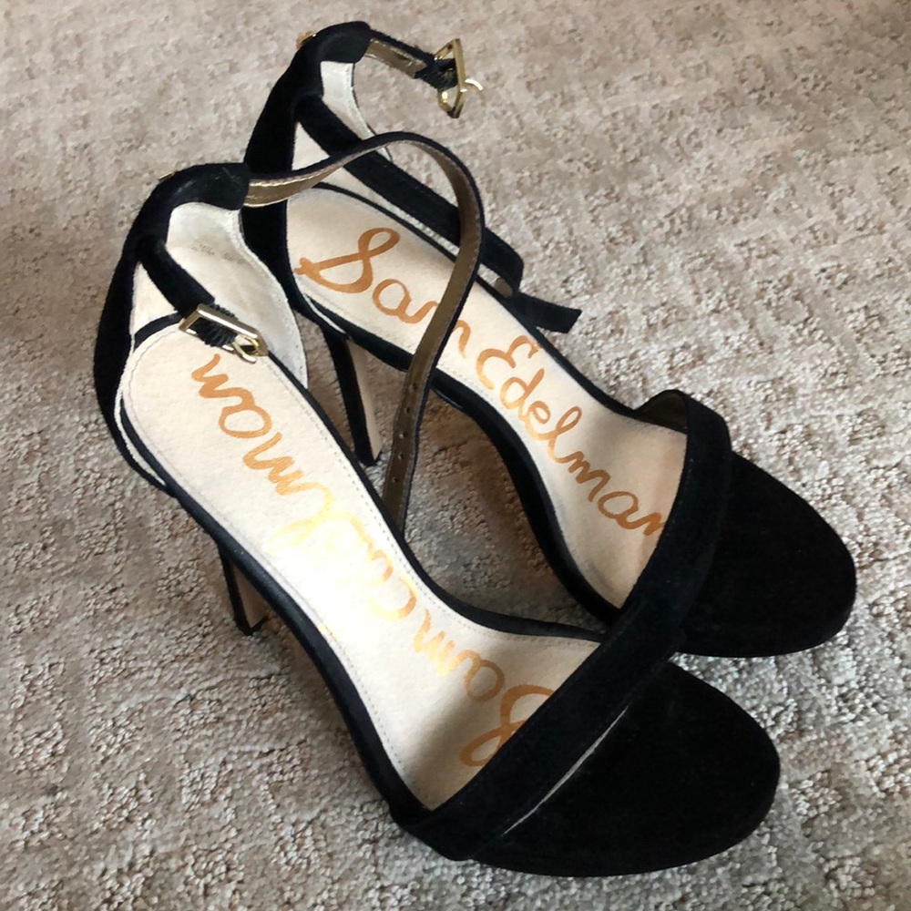 Sam Edelman Eleanor Ankle Strap Suede Black Heels